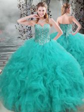 Enchanting Floor Length Turquoise Sweet 16 Quinceanera Dress Sweetheart Sleeveless Lace Up