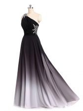  Multi-color Lace Up One Shoulder Beading and Ruching Prom Evening Gown Chiffon Sleeveless Brush Train
