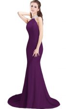  Side Zipper Dress for Prom Purple for Prom and Party with Beading Brush Train