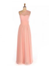 Modest Peach Side Zipper Dama Dress Ruching Sleeveless Floor Length
