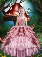  Ball Gowns Little Girl Pageant Dress Baby Pink Straps Organza Sleeveless Floor Length Lace Up