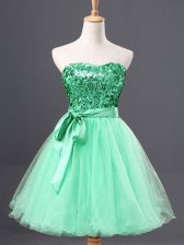 Ideal Mini Length Zipper Prom Evening Gown Apple Green for Prom and Party with Sequins