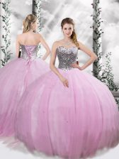  Sleeveless Beading Lace Up Quinceanera Gown with Lilac Brush Train
