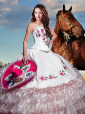  Sleeveless Lace Up Floor Length Embroidery and Ruffled Layers Sweet 16 Quinceanera Dress