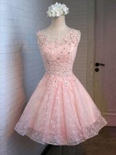 Delicate Sleeveless Mini Length Lace and Appliques Lace Up Homecoming Dress with Pink 