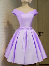Chic Knee Length Lace Up Court Dresses for Sweet 16 Lavender for Prom and Party and Wedding Party with Belt