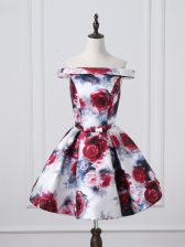 Simple Printed Sleeveless Mini Length Prom Dress and Ruching