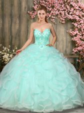  Beading and Ruffles Quinceanera Gown Apple Green Lace Up Sleeveless Floor Length