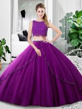 Inexpensive Floor Length Purple Sweet 16 Dress Scoop Sleeveless Zipper