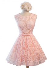 Admirable Knee Length Pink Damas Dress Scoop Sleeveless Lace Up