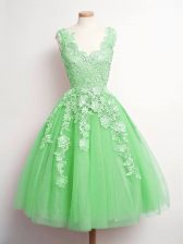  Knee Length Lace Up Dama Dress Green for Prom and Party and Wedding Party with Lace