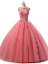 Exquisite Floor Length Watermelon Red Sweet 16 Dress Scoop Sleeveless Lace Up