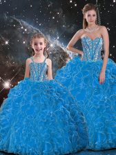 Fabulous Baby Blue Sweet 16 Dress Military Ball and Sweet 16 and Quinceanera with Beading and Ruffles Sweetheart Sleeveless Lace Up