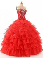 On Sale Sweetheart Sleeveless Lace Up Vestidos de Quinceanera Red Organza