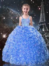  Floor Length Ball Gowns Sleeveless Baby Blue Little Girls Pageant Dress Wholesale Lace Up