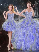  Ball Gowns Sweet 16 Dress Lavender Sweetheart Organza Sleeveless Floor Length Lace Up