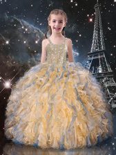  Champagne Sleeveless Organza Lace Up Kids Formal Wear for Quinceanera and Wedding Party