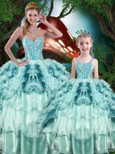  Multi-color Organza Lace Up Sweet 16 Dresses Sleeveless Floor Length Beading and Ruffles