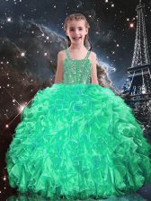  Floor Length Apple Green Little Girl Pageant Gowns Spaghetti Straps Sleeveless Lace Up