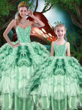  Sleeveless Organza Floor Length Lace Up 15 Quinceanera Dress in Multi-color with Beading and Ruffles and Ruffled Layers