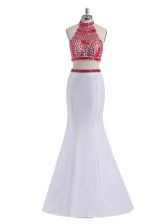  White Sleeveless Floor Length Beading Criss Cross Homecoming Dress