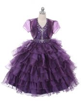 Discount Purple Halter Top Lace Up Ruffled Layers Kids Pageant Dress Sleeveless
