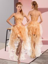 Glorious Gold Empire Organza Sweetheart Sleeveless Beading and Ruffles High Low Lace Up Prom Dress