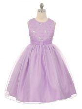  Lavender Sleeveless Beading Knee Length Kids Pageant Dress