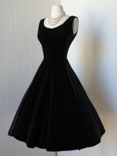 Scoop Sleeveless Zipper Evening Dress Black Taffeta