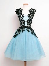 Fashion Aqua Blue Sleeveless Tulle Lace Up Quinceanera Court of Honor Dress for Prom and Party and Wedding Party