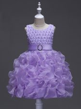 Popular Lavender Lace Up Little Girls Pageant Dress Wholesale Ruffles and Belt Sleeveless Knee Length