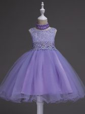  Knee Length Ball Gowns Sleeveless Lavender Girls Pageant Dresses Zipper