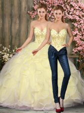  Floor Length Light Yellow Quinceanera Dresses Sweetheart Sleeveless Lace Up
