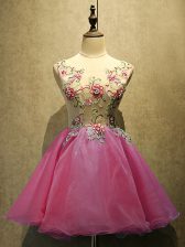  Hot Pink Sleeveless Organza Lace Up Prom Dresses for Prom and Party