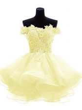  Beading and Lace and Appliques and Ruffles Light Yellow Zipper Sleeveless Mini Length