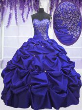 Colorful Navy Blue Sleeveless Floor Length Beading and Pick Ups Lace Up Quince Ball Gowns