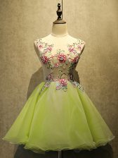  Mini Length Olive Green Dress for Prom Organza Sleeveless Embroidery