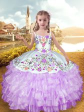  Organza and Taffeta Sleeveless Floor Length Little Girls Pageant Dress and Embroidery and Ruffled Layers