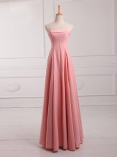 Customized Watermelon Red Chiffon Lace Up Strapless Sleeveless Floor Length Quinceanera Court Dresses Ruching