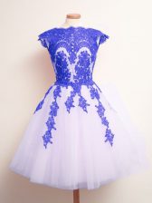  Blue And White Scalloped Lace Up Appliques Damas Dress Sleeveless