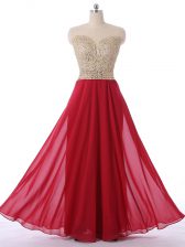Amazing Red Chiffon Zipper Scoop Sleeveless Floor Length Dress for Prom Beading