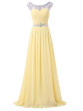 Custom Made Scoop Sleeveless Backless Prom Gown Light Yellow Chiffon
