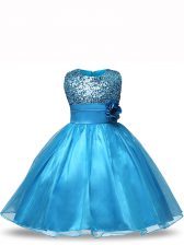  Ball Gowns Little Girls Pageant Gowns Baby Blue Scoop Organza Sleeveless Knee Length Zipper