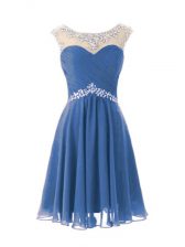Simple Knee Length Blue Dress for Prom Scoop Cap Sleeves Zipper