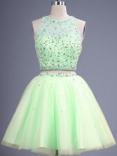 Beauteous Yellow Green Damas Dress Prom and Party and Wedding Party with Beading Scoop Sleeveless Lace Up