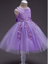 Latest Lavender Zipper Scoop Lace and Belt Little Girl Pageant Gowns Tulle Sleeveless