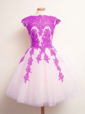 Stunning Tulle Scalloped Sleeveless Lace Up Appliques Quinceanera Court of Honor Dress in Multi-color