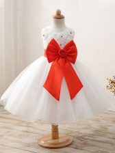 Eye-catching White Zipper Scoop Bowknot Little Girl Pageant Gowns Organza Sleeveless