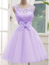 Admirable Tulle Sleeveless Knee Length Quinceanera Court of Honor Dress and Lace and Bowknot