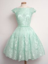  Apple Green Scalloped Lace Up Lace Dama Dress Sleeveless